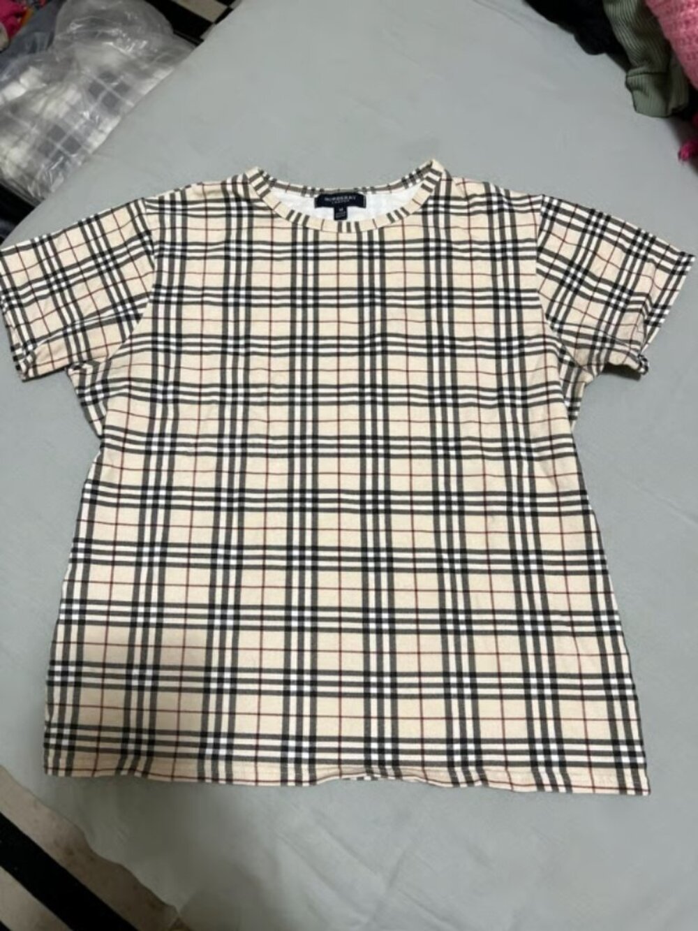 Authentic Burberry London Medium Check Plaid And Cream T-Shirt